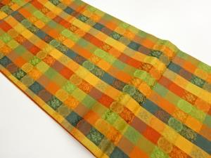 縞に華文・抽象模様織出し全通袋帯